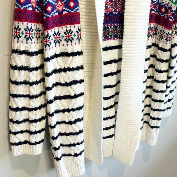 Talbots Fair Isle & Cable Knit Striped Long Length Open Front Cardigan - Medium - Picture 3 of 6